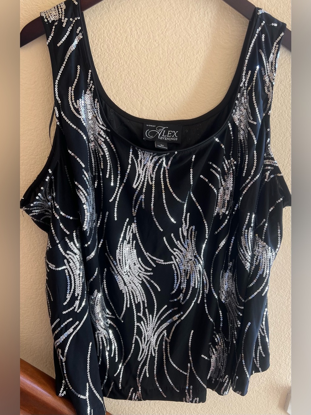 STUNNING BLACK & SILVER VINTAGE/Y2K ALEX EVENINGS SEQUIN FIREWORKS TANK SIZE 3X